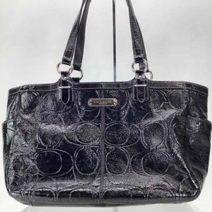 COACH black patent leather Charlie C Gallery leather tote pre-loved perfect cond